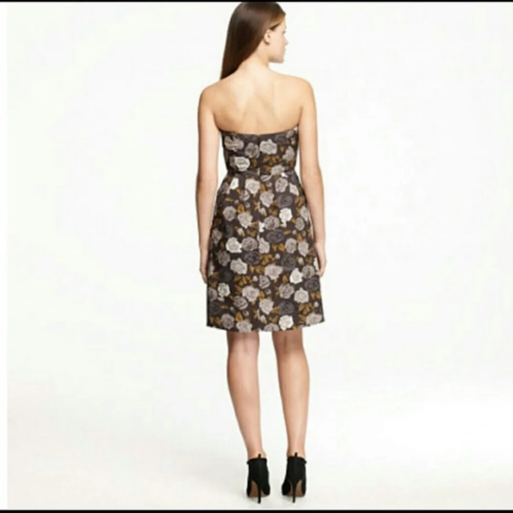 J. Crew Marielle Solstice floral strapless pockets gray gold 10 zipper dress - Picture 3 of 16